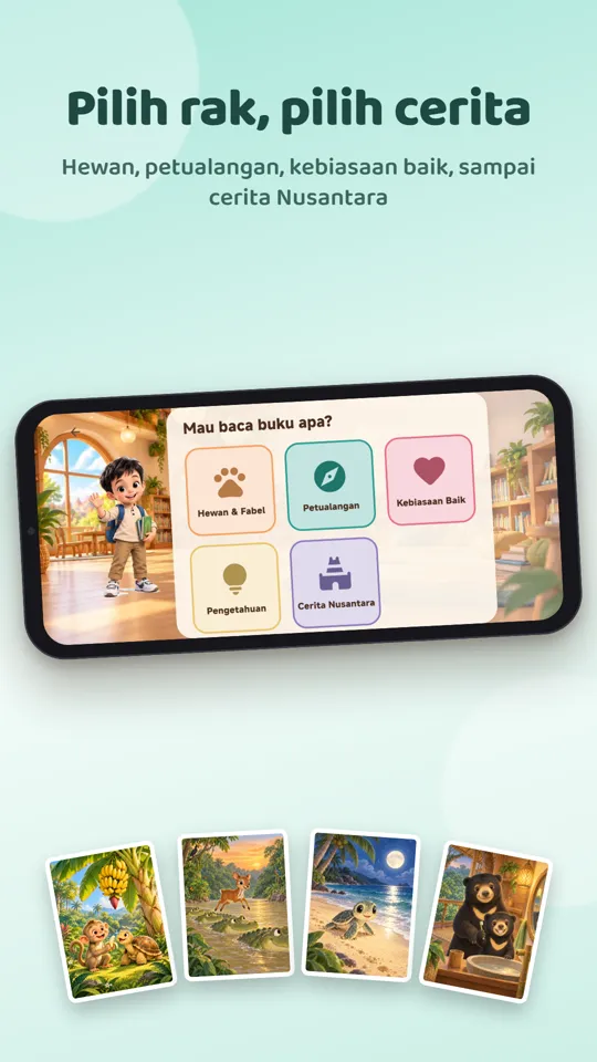 Rak buku menurut tema yang bisa dipilih anak